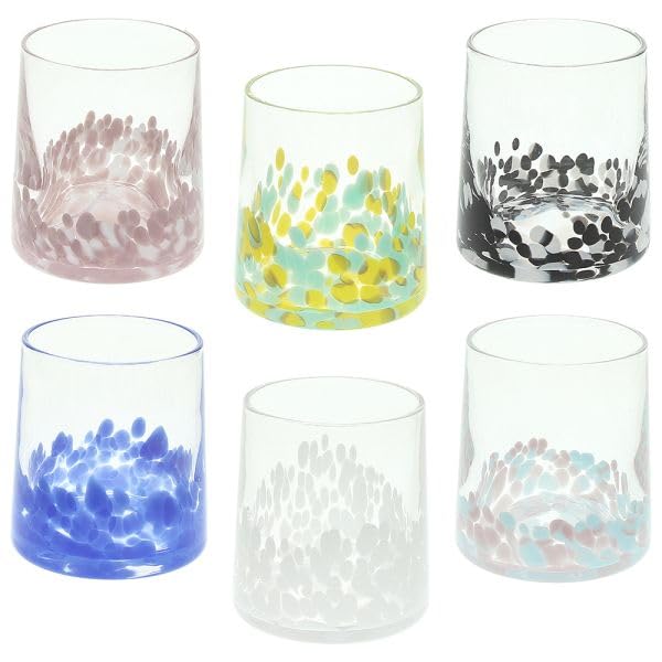 Andrea Fontebasso 1760 Set di 6 Bicchieri in Vetro Veneziano Multicolore, 300cc, Decorazione a Macchie Colorate
