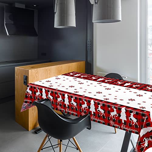 Merry Christmas Table Cloth Plastic Buffalo Plaid Table Cover Red and Black Checked Snowflake Tablecloth Rectangle Xmas Table Cover for Holiday Home Party Birthday Decor (54 x 108 Inches, 3 Pack) – Image 6