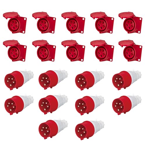 Image of LEYDEN 5 Pin, 32A, 220-440VAC, Industrial Panel Socket with Plug IP44 Waterproof Plug Socket Male Female Connector (Plug & Panel Socket 10 Pcs)