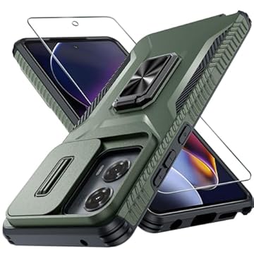 CASEJEEN Capa para Motorola Moto G Stylus 5G 2024 com protetor de tela de vidro temperado e capa de lente de câmera, suporte estável de anel giratório, capa protetora resistente à prova de choque para