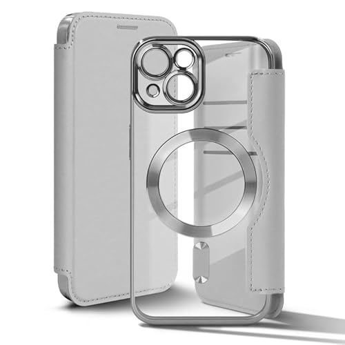 ZENIX DESIGN TECH iPhone15 用 ケース 手帳型 カード収納 透明 Magsafe対応 耐衝撃 背面クリア カメラ保護 ZX-miflip (グレイ)