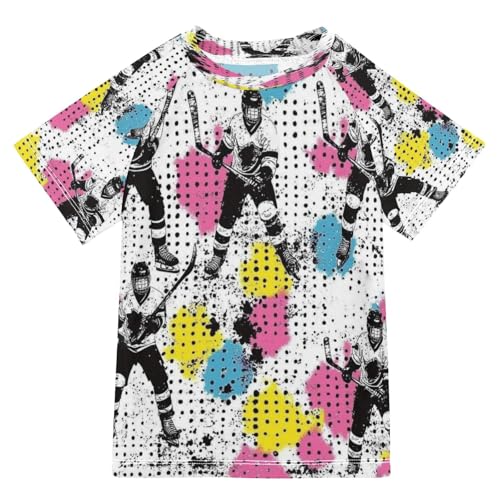 Boys Short Sleeve T-Shirts Hockey Grunge Sport Rashguard Kids Swim Shirts Sun UPF 50+