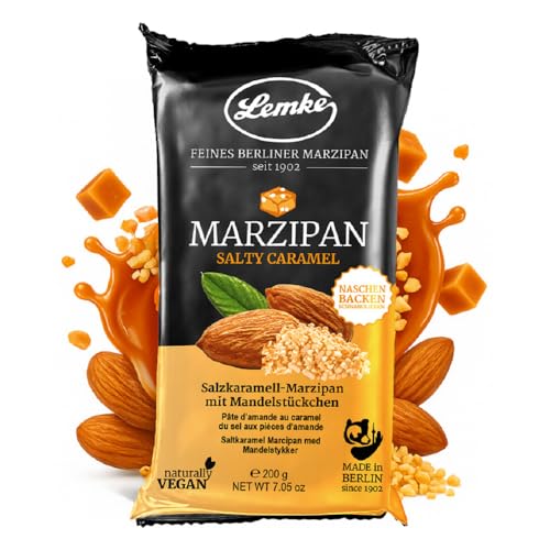 Lemke Salty Caramel Marzipan, 200g/Salzkaramell-Marzipan mit Mandelstückchen- Vegan- Backmarzipan