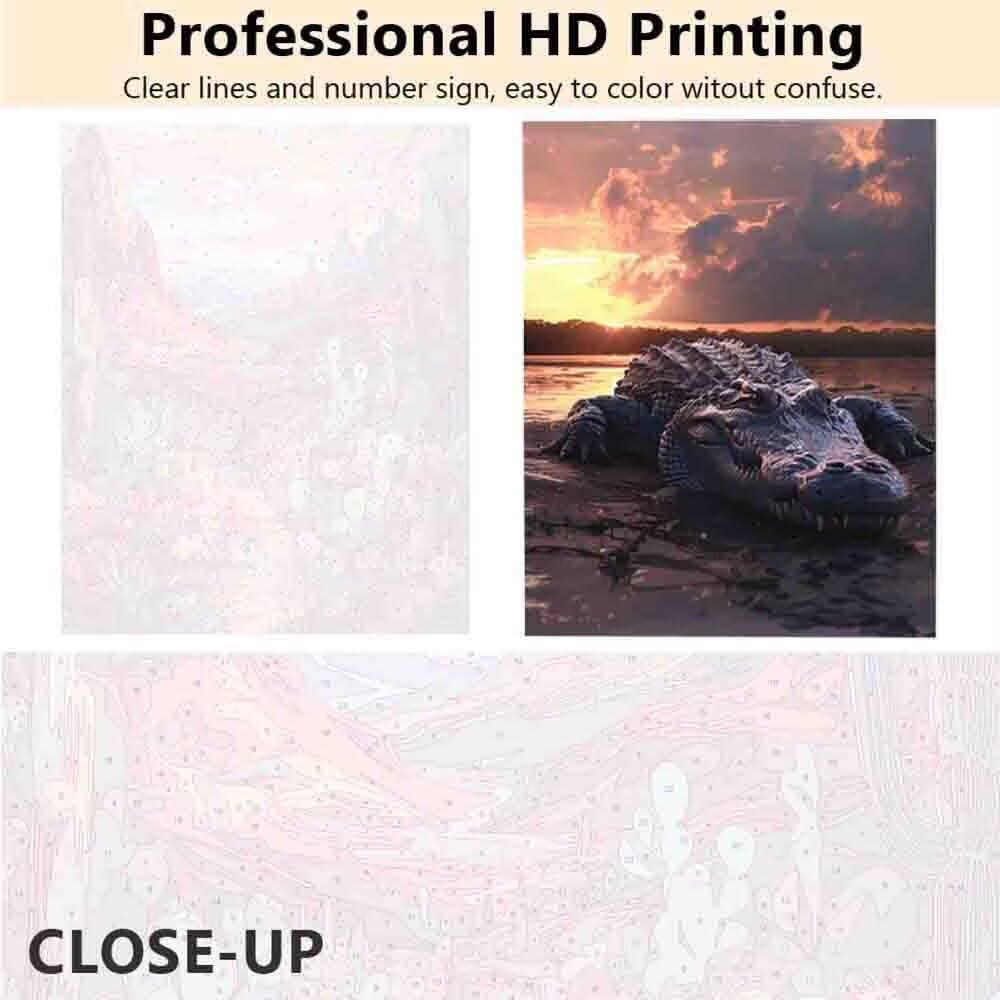 Malowanie po numerach, dla dorosłych, zwierzę do malowania według numerów, krokodyl obraz olejny kolorowe płótno zestawy z 3 pędzlami i pigmentem akrylowym, zestawy do rysowania, dekoracje ścienne do