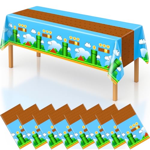 byojia 2in1 Video Games Birthday Decorations Tablecloths 54 x 108 Super Brother Table Cloth Disposable Rectangle Plastic Table Cover for Boys Birthday Party Supplies (8 Pack)