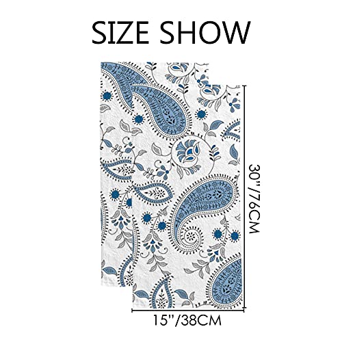 Blue Ethnic Paisley Pattern Hand Towels Set For Bathroom Kitchen Towels Microfiber Bath Towel Absorbent Dish Fingertip Towel For Guest Gym Spa And Bar 30 X 15 Inch #TOP1