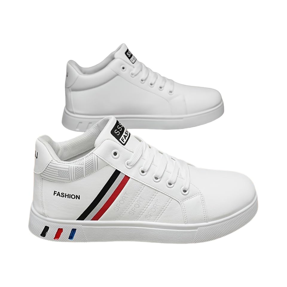 Men's Solid Color High Top Skateboarding Sneakers, Durable Non-Slip Lace-Up Shoes for Outdoor Activities