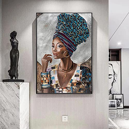 Cuadro de mujer africana oro negro para transformar paredes vacías en arte escandinavo