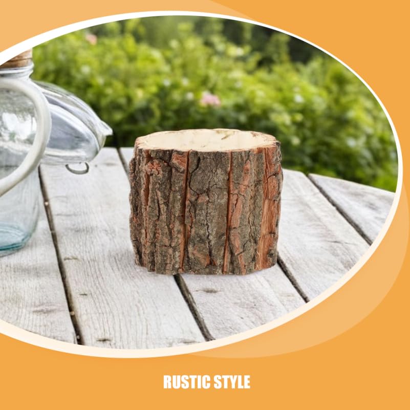 Image of balacoo 4pcs Rustic Wooden Bark Flower Pots Log Planter Holders for Decor Durable Flower Buckets for Home and Garden Arrangement