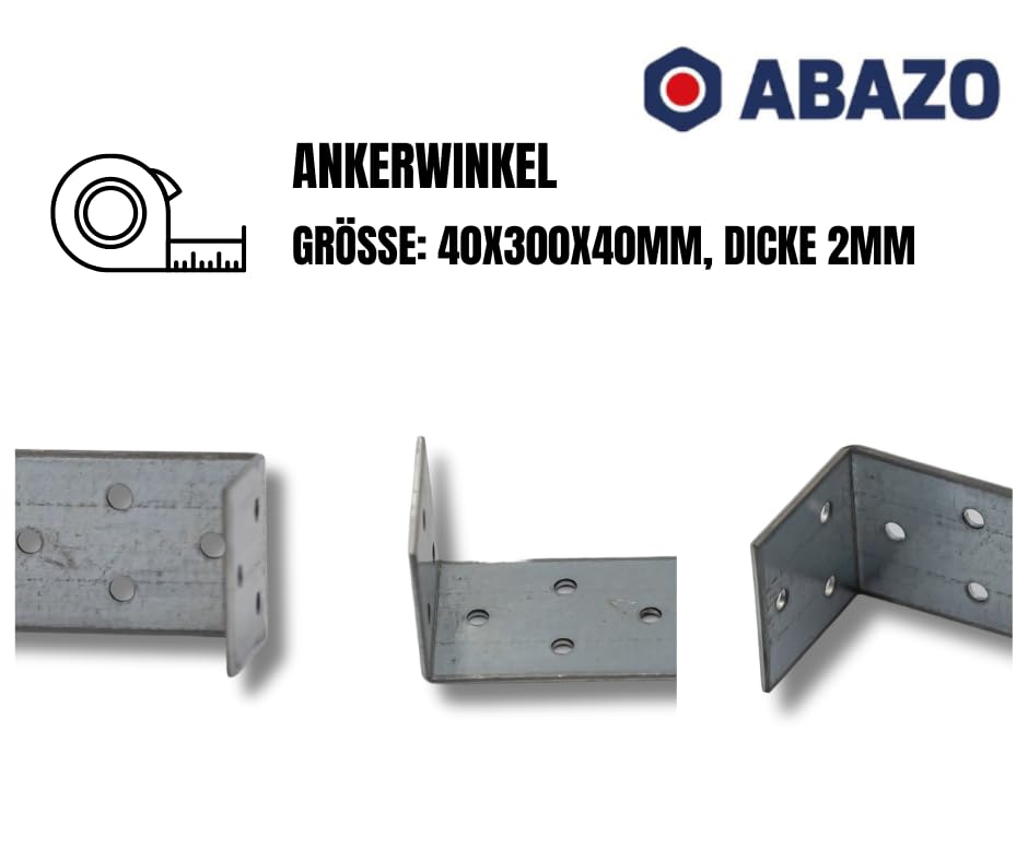Winkelverbinder, Holzverbinder Metall, Galvanisches Zink Silber, Lochblech Bauwinkel Winkelblech Balkenwinkel bei Holzbau, Befestigung und Montage - 50, 400mm/40mm/40mm