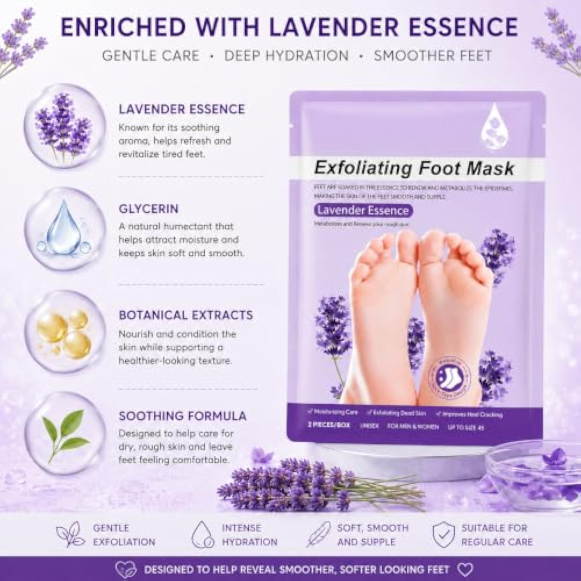Natural Lavender Exfoliating Foot Peel Mask for Moisturizing