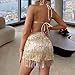 Uillui Glitter Sparkle Fringe Dress for Women Sexy Fashion Backless Cami Tassels Sequin Dress Shimmer Dress Concert Costumes Gold