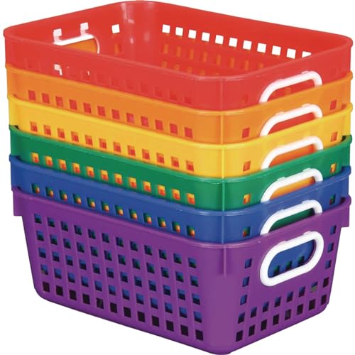 Image of Really Good Stuff Medium Plastic Book Baskets, 11 inch by 7.5 inch by 4.5 inch, 6-Pack | Rainbow Group Colors, Versatile Storage Solution for Classroom, Home, & Office
