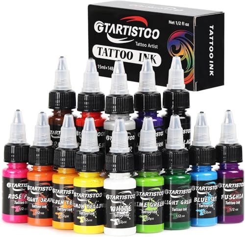 Tattoo Ink Set Professional 14 Colors 1/2oz(15ml) Vegan-Friendly Tattoo Pigment Supplies Ink