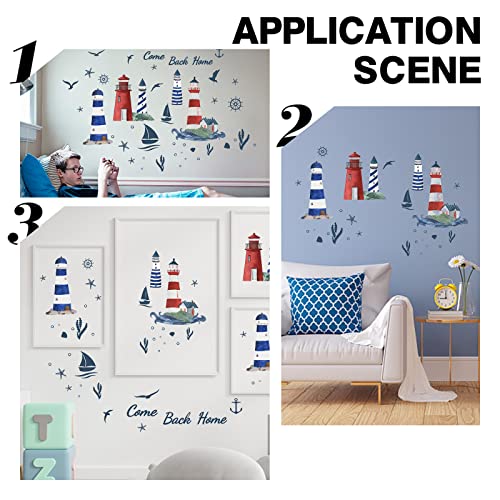PLIGREAT Lighthouse Seagull Sailboat Wall Stickers Removable Blue Ocean Theme Wall Decals for Nursery Bedroom Playroom Living Room Wall Decorations Home Indoor DIY Nautical Wall Art Decor - Image 2