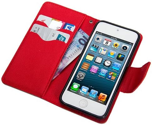 GMYLE iPod 5 Case, (R) Wallet Case Classic for iPod Touch 5th Generation -Grey and Red Cross Pattern PU Leather Slim Magnetic Flip Stand Cover