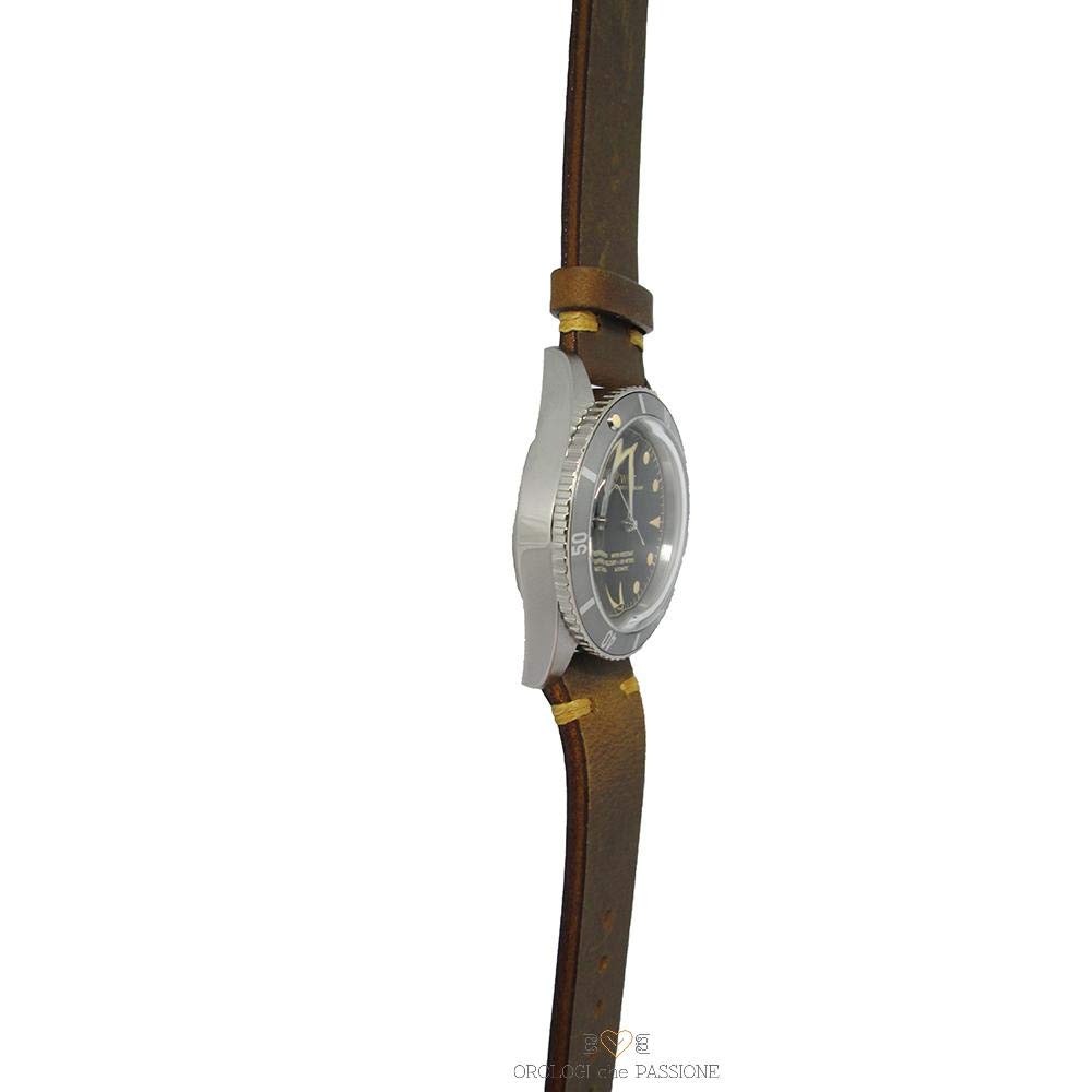 Sea Diver Diver Acero Automático Miyota Negro Cuero Marron Reloj Unisex