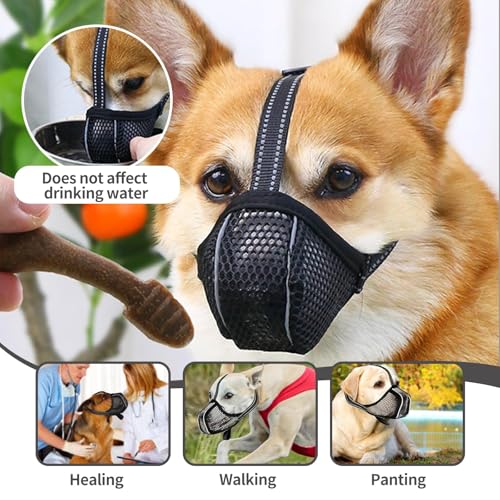 VZU Maulkorb für Große Hunde, Maulkorb Hund, Verstellbarer Hundemaulkorb, Giftköderschutz Hund, Fressschutz Hund, Verhindert Kauen, Fressen, Beißen, Mesh, Atmungsaktiv, Reflektierend (Schwarz, XL)