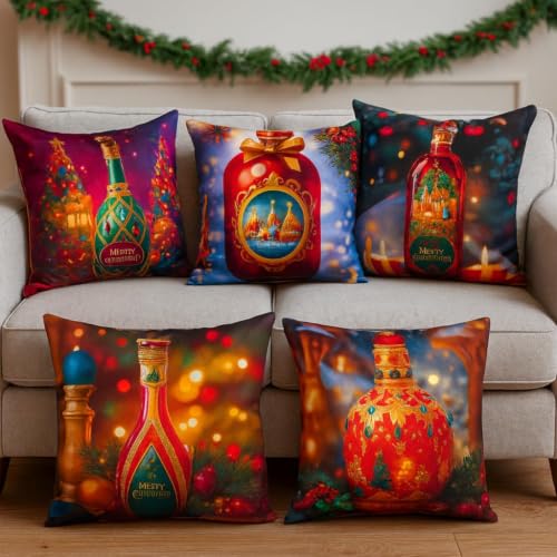 Image of Decorative Satin Sofa Cushion Covers Set of 5, 16 x 16 Inches, Multicolor Floral Printed Pillow Covers for Living Room, Bedroom, Couch & Sofa, Soft Glossy Fabric, Zipper Closure
