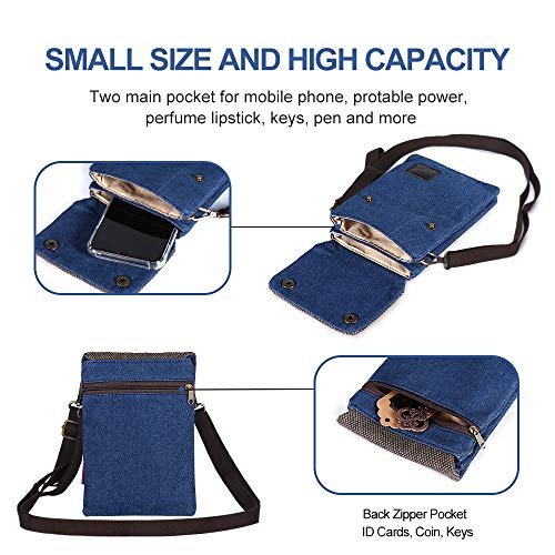Becplt Canvas Small Crossbody Bags Shoulder Bag Messenger Bags Purse And Handbags Cell Phone Bag For Iphone 14 Pro 13 Pro Max Iphone 11 Iphone Xs Max 8 Plus 11 Pro Galaxy S22 S20 Plus S10+ (Dark Blue) #TOP1