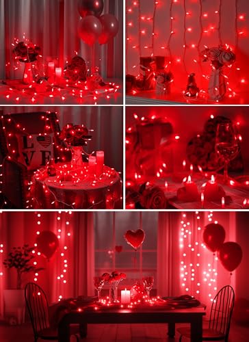 Image of Red Christmas Mini Lights, 39Feet 100 LED Red String Lights with 8 Lighting Modes, Connectable Valentine's Lights for Indoor Outdoor Valentine's Day Garland Wreath Holiday Decoration, White Wire