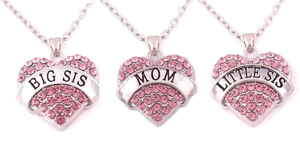 Charm.L Grace Crystal Heart Necklaces Set Mom Big Sis Middle Lil Sister