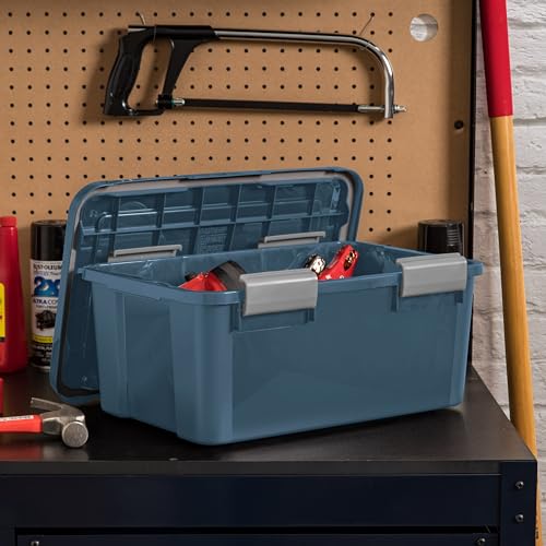 Image of IRIS USA WeatherPro 19 Qt Eco-Friendly Storage Bins with Lids, 6 Pack, BPA-Free Plastic Gasket Box with Tight Latch and Seal, Stackable Nestable Tote Tub - Navy
