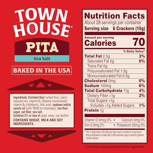 Town House Pita Oven Baked Crackers, Sea Salt, Salty Snacks, Family Size, 15oz Box (1 Box) (Pack of 2) - image 2