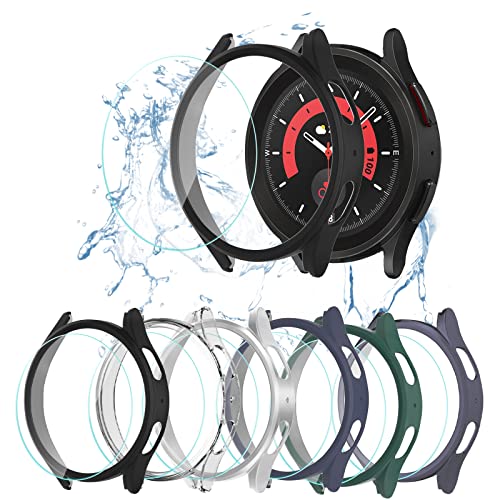 HASDON [6+6Pack] Case and Screen Protector for Samsung Galaxy Watch 5 pro 45mm Bubble Free Tempered Glass Screen Protector + Waterproof Matte Hard PC Bumper Full Protective Cover
