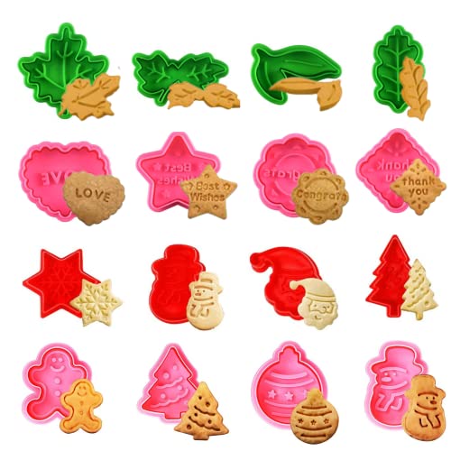 16 Stück Weihnachten Ausstechformen Thanksgiving Herbst Keksausstecher Kunststoff Keksform 3D Mini Fondant Keksstempel DIY Kuchen Backen Dekoration Zubehör Gefälligkeiten Cover