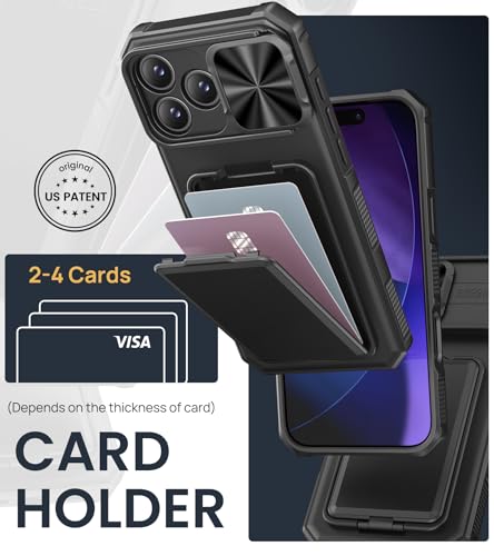 Image of SSLOTSCASE for iPhone 17 Pro Max Case with Card Holder & Kickstand, Black