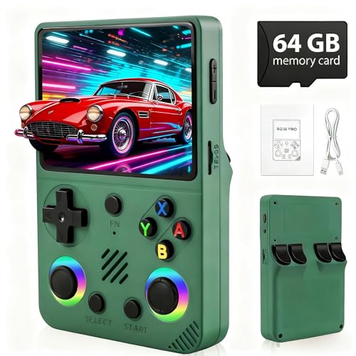Image of RG36PRO Retro Video Game Console - Support 30000+Classic Games, 3.5-Inch Screen, 64G TF Card, 3000mAh Battery, Portable Console with Open Source System, Gift for Adult or Partner - Green