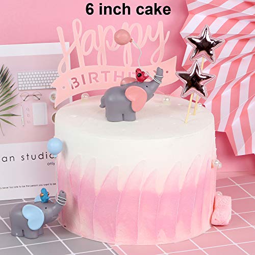 Ercadio Resin Little Elephant Cake Topper With Balloon Bird Baby Shower Girl Birthday Party Desktop Cake Decoration Pink 1 Pcs #TOP2