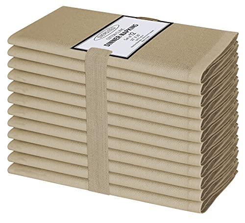 Clinique du coton Lot de 12 Serviettes de Table Coton 50 x 50 cm - Lavable en machine Serviettes de Table tissu, Serviettes de Table Mariage - Beige Cover