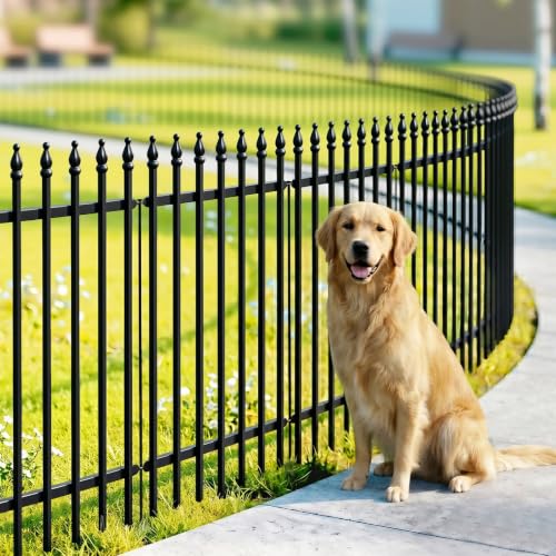 Thealyn Metall Gartenzaun Dekorativer Zaun 81cm hoch x 60cm breit (5 Paneele Gesamtlänge 3m) Kein Grabenzaun Grenzzaun Hundezäune Landschaftszaun für Blumenbeet Hof Tiersperre Schwarz
