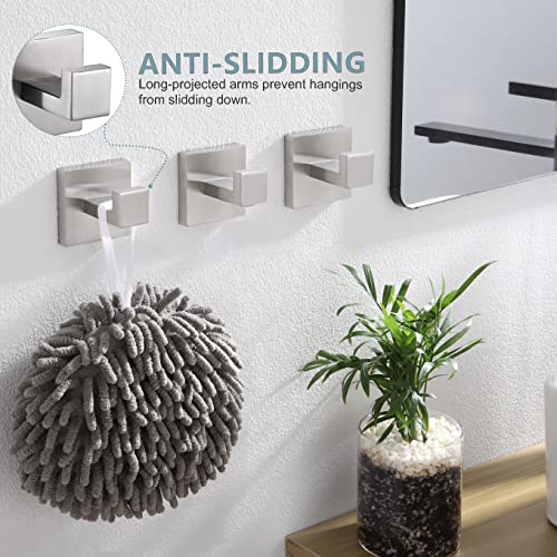 Image of KOKOSIRI Bath Towel Hook Wall Mount Square Robe Hook Coat Hook Bathroom Kitchen Garage Heavy Duty SUS 304 Stainless Steel 3 Pack Brushed Nickel B1010BR-P3