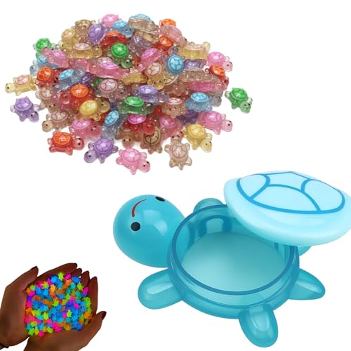 100 Pcs Mini Turtles, 1 Large Storage Turtle, Glow in The Dark Mini Resin Animals, DIY Miniature Turtle Figurines for Fish Tank Landscape, Dollhouse, Home Decor and Creative Party Favours