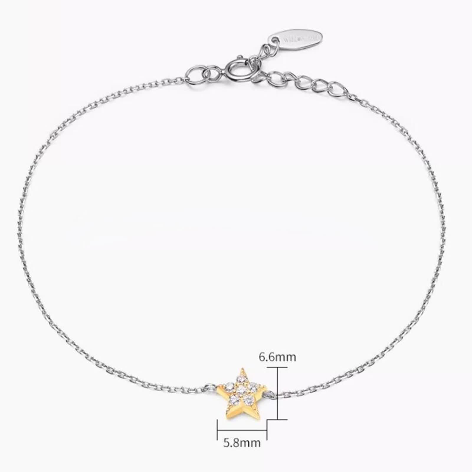 Pulseras de moda para mujer, pulsera de promesa con diamantes blancos de 0,08 quilates, cadena de estrella de oro amarillo y oro blanco