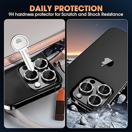 Image of Glitter Diamond Camera Lens Protector for iPhone 16 Pro / 16 Pro Max / 15 Pro / 15 Pro Max Black UHD 9H Tempered Glass, Sparkle Crystal Design Camera Guard Scratch & Drop Resistant, Case Friendly Camera Cover
