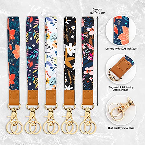 Wrist Lanyard Keychain For Women Kids Teacher 5 Pack Cute Lanyards With 10 Keychain For Keys Wallet Id Badge Card Holder Flower Printed #TOP1
