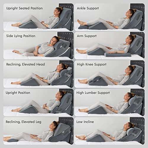 4 Pcs Orthopedic Bed Wedge Pillow Set – Post Surgery, Relaxing, Back & Adjustable Head Support Cushion – Triangle Memory Foam Pillow For Acid Reflux, Sleeping, Reading, Leg Elevation, Snoring (Grey) #TOP3