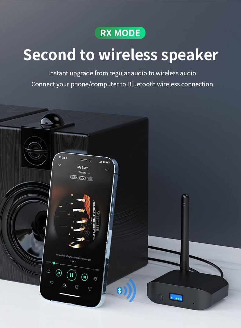 Bluetooth 5.3 Wireless Audio Adapter, Home Stereo Bluetooth Audio Adapter, Wireless and Streaming Stereo Adapter,with 3.5mm Audio Cable, USB-C Data Cable… image 7 of 9 B0CZ8L5ZHT