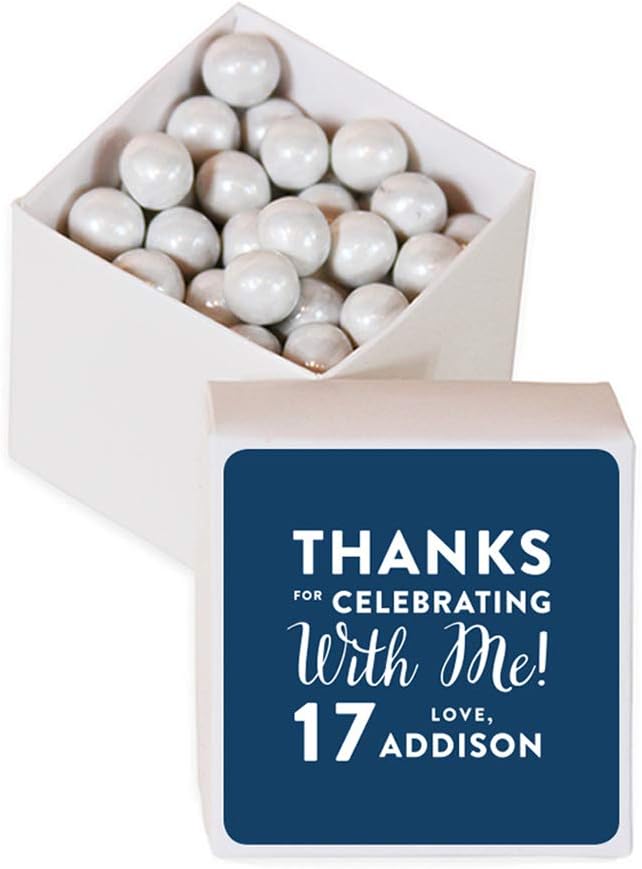 Andaz Press Personalized Mini Square Birthday Party Favor Box Kit, Thanks for Celebrating with Me, 20-Pack, Custom Name, Color, Age