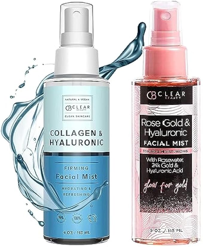 Hyaluronic Acid & Collagen Face Mist - Moisturizes & Hydrates Skin & Calms Redness, Balancing & Toning Facial Mist Spray - Cruelty Free Korean Skin Care For All Skin Types - 4 OZ (2 Pack)