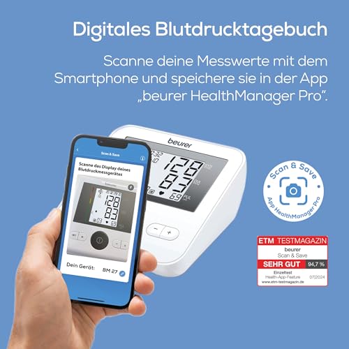 Beurer BM 27 Oberarm-Blutdruckmessgerät mit Manschettensitzkontrolle, klinisch validiert,...