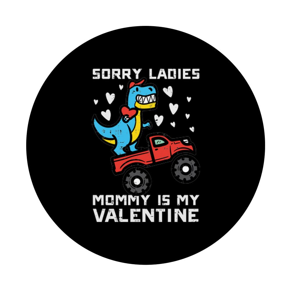 Mommy Is My Valentine Dino Monster Truck Boys Kids Toddlers PopSockets Swappable PopGrip, Black - Image 3