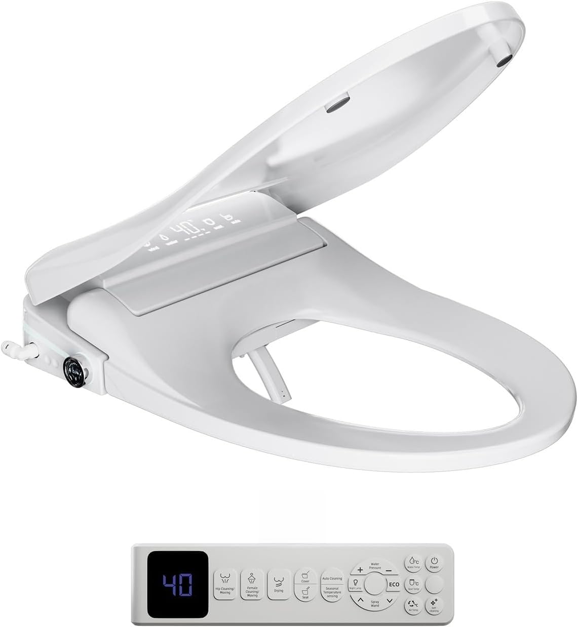 Sanyipace Bidet Toilet Seat, Elongated Electric Smart Heated Toilet Seat with Warm Water & Dryer, Self-Clean Nozzle, Night Light, Soft-Close Automatic Lid, Aromatherapy Function (White LED)