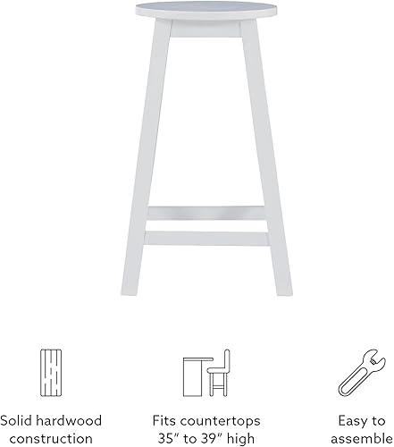 Vista 9 de Taburete de 24 pulgadas Zeke Blanco con asiento redondo de Linon