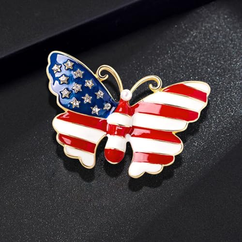 Image of Enamel Brooch Pin For Women Men, Vintage American Flag Crystal Lapel Pin, Christmas Brooch Suit Dress Clips Accessory Gift