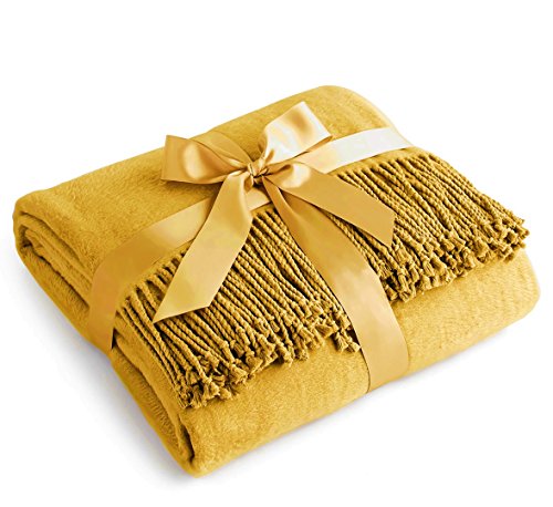 Luxury Pure 100% Mulberry Silk Throw, Genuine Natural 100% Silk Oversized Super Soft Plush Blanket In Ivory Or Beige (Mustard Yellow) #TOP26